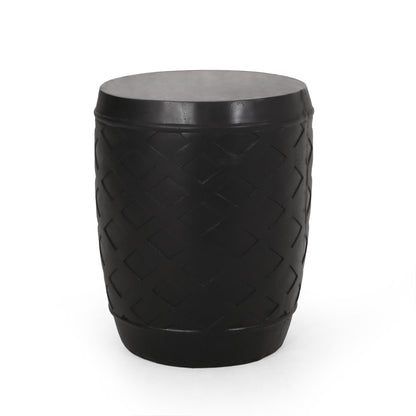 Outdoor Side Table With Lattice Design And Round Top - Black