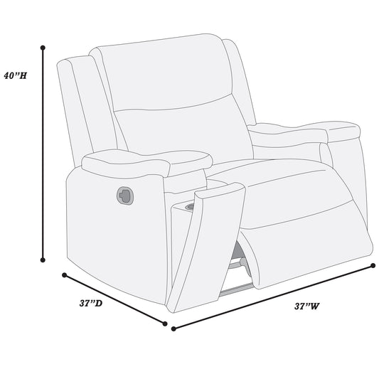 1 Piece Manual Recliner With Padded Seat And Backrest, Square Arms For Living Room - Walnut