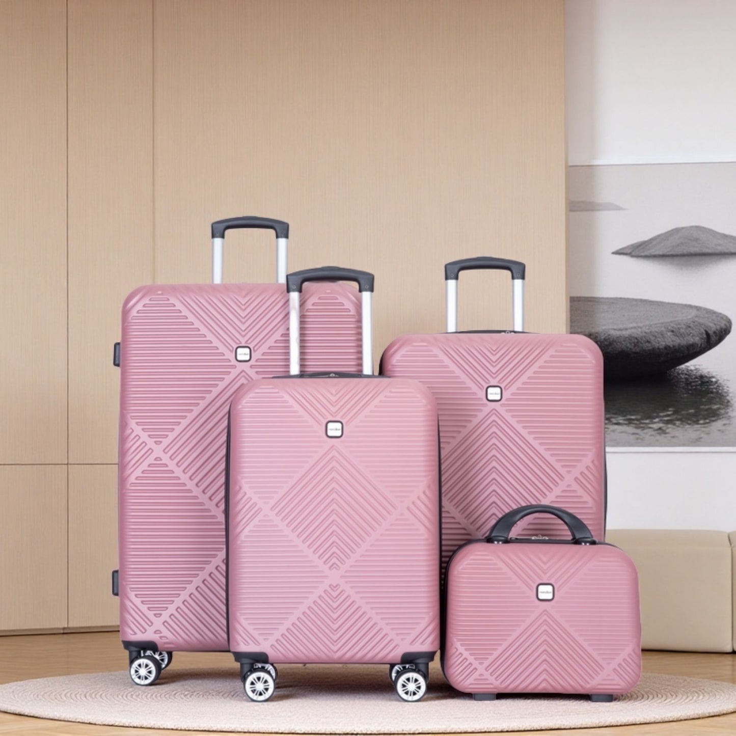 4 Piece Lightweight Suitcase, Makeup Box, Aircraft Wheels