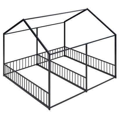 House Platform Beds, 2 Shared Beds, Metal Frame With Guardrails