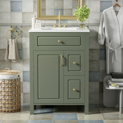 Elegant Bathroom Vanity With Ceramic Sink, Soft Close Doors And Drawers, Double Storage Racks