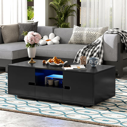 Modern High Glossy Rectangle Coffee Table With 16 Color LED Lights For Living Room