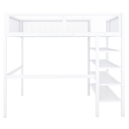 Loft Bed With 4 Tier Shelves And Storage