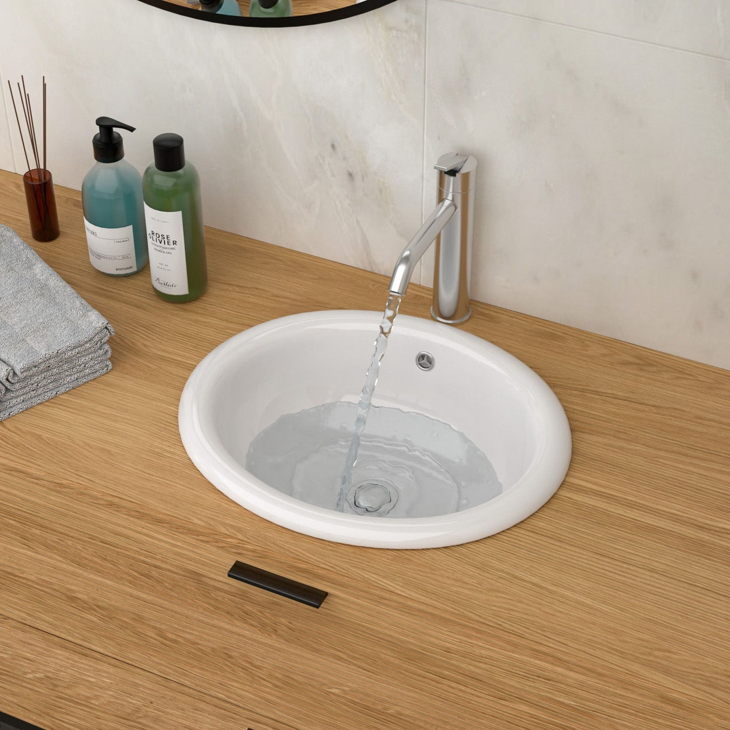 Semi Recessed Bathroom Sink With Countertop Vessel Design, 17" X 15.5" - White