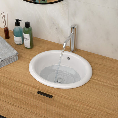 Semi Recessed Bathroom Sink With Countertop Vessel Design, 17" X 15.5" - White