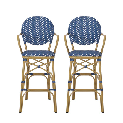 Outdoor Wicker And Aluminum French Barstools (Set of 2)