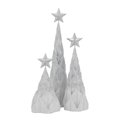 Resin / Foil Christmas Tree With Star Top (Set of 3) - White / Silver