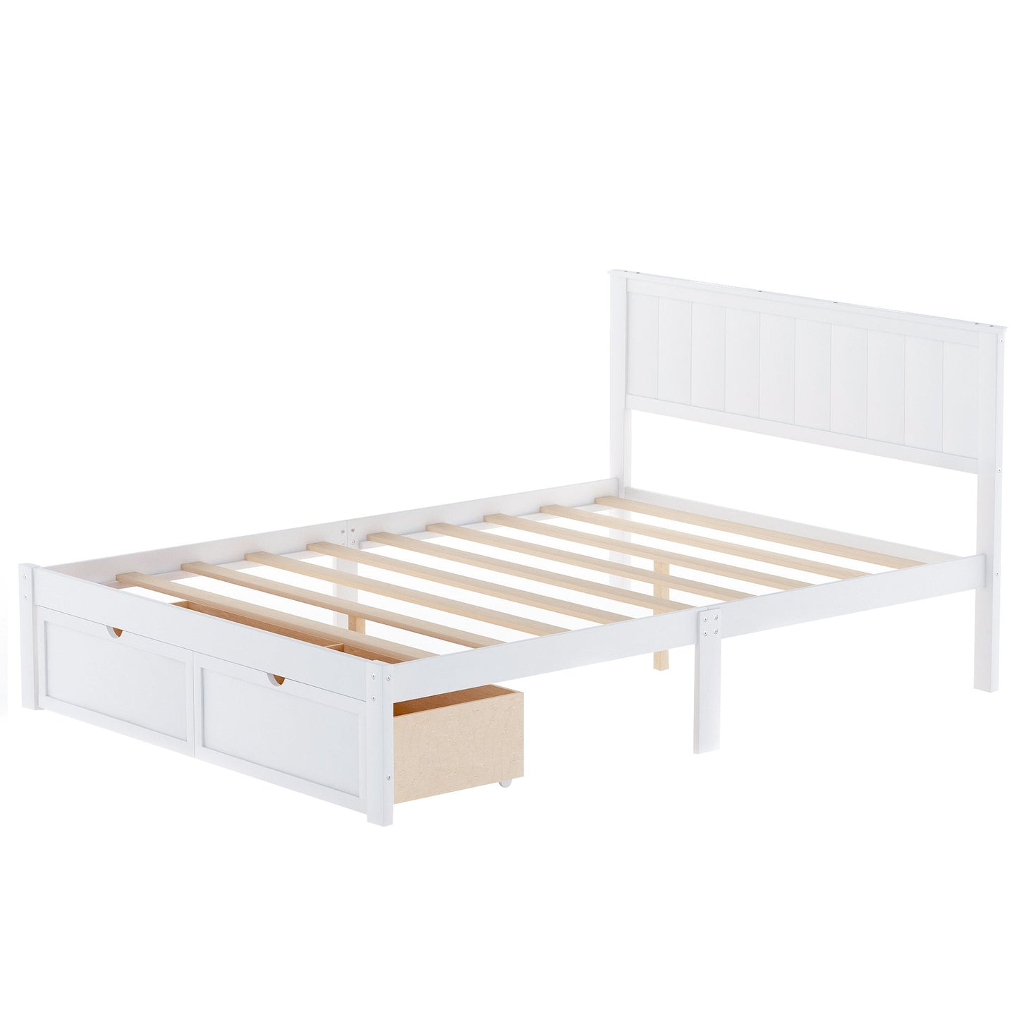 Full Size Platform Bed With Under Bed Drawers - White