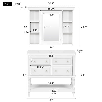 Bathroom Vanity With Medicine Cabinet, Storage Cabinet With 4 Drawers, Adjustable Shelf Mirror
