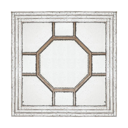 Antique Style Decorative Square Wall Mirror With Mirrored Frame, Wall Decor For Living Room Entryway, Console Lean Against Wall - Silver