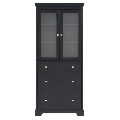 Freestanding Tall Bathroom Cabinet With Adjustable Shelves, Drawers, Soft Close Glass Doors