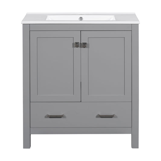 Bathroom Vanity With Single Sink, Combo Cabinet Undermount Sink, Bathroom Storage Cabinet With Two Doors And A Drawer, Soft Closing, Multifunctional Storage, Solid Wood Frame