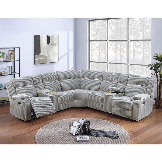 Sectional Sofa Set With Console Cup Holders, 3 Piece Reclining Living Room Couch - Gray Ash