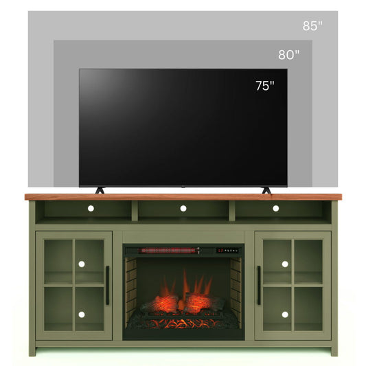 Vineyard - 74" Fireplace TV Stand Console For TVs Up To 85" - Sage Green And Fruitwood