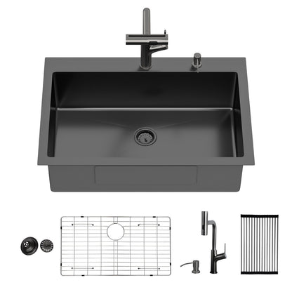 Drop-In Stainless Steel Kitchen Sink With Pull-Out Faucet And Soap Dispenser