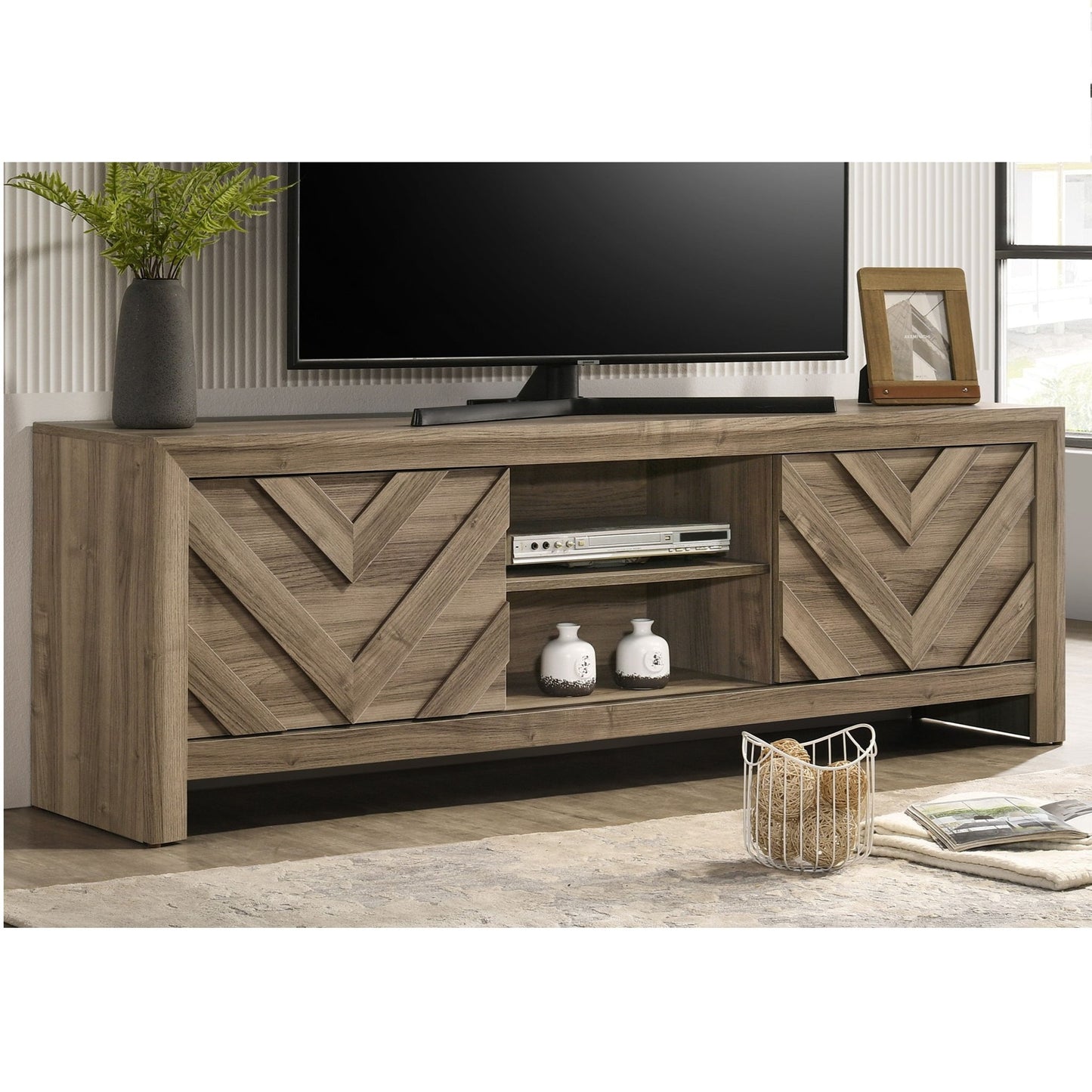 Chevron Patterned Living Room TV Stand - Light Brown