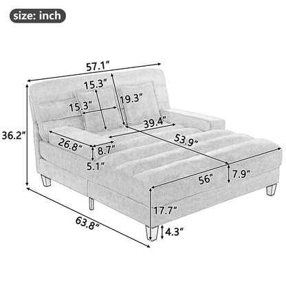 Chaise Bed Lounge Sofa Chair With Adjustable Backrest And LED Light Strip - Gray