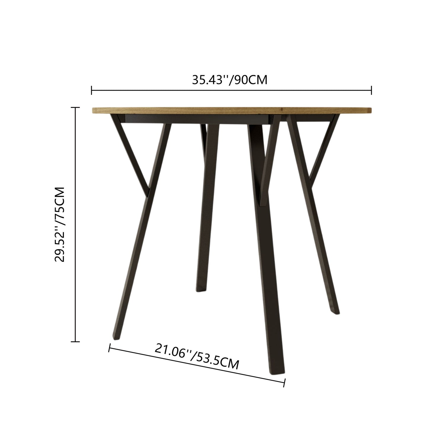 Round Dining Table, For 2 - 4 People - Rustic Brown