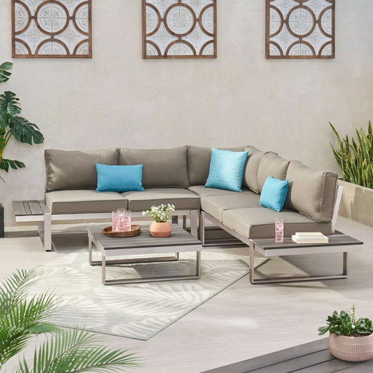 Sterling - Outdoor V Shaped 5 Seater Sofa Set With Cushions