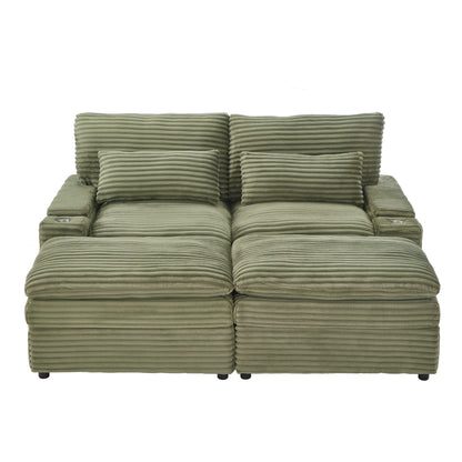 Convertible Loveseat Sofa With Storage And USB Ports - Green