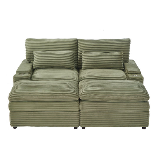 Convertible Loveseat Sofa With Storage And USB Ports - Green