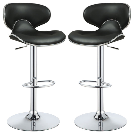 Bar Stool With Curved Design, Height Adjustable & Swivel Base (Set of 2) - Black