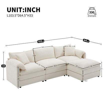 Modular Sectional With Deep And Wide Seat, Cloud Couch Set With Double Cushions Sofa With Movable Ottoman