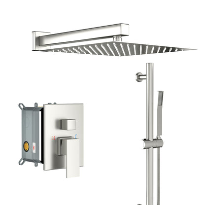 Modern Shower System With Adjustable Slide Bar, Stainless Steel And Brass Construction