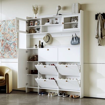 On Trend Multifunctional Tipping Bucket Shoe Cabinet With Storage Shelf & 6 Flip Drawers
