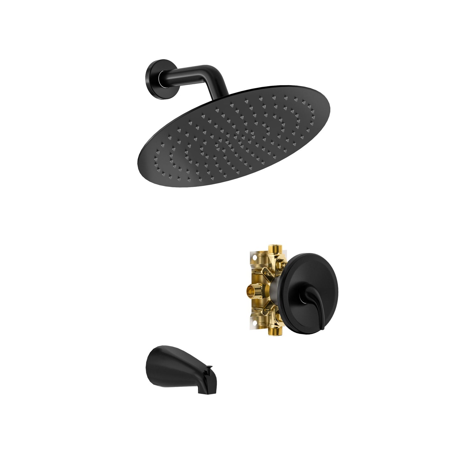 10" Round Rain Shower Head System With Waterfall Tub Spout, Wall Mounted, Stainless Steel