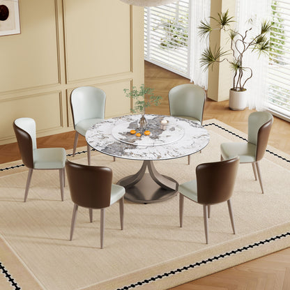 Modern Round Dining Table With 360° Rotating Lazy Susan Scratch & Chairs