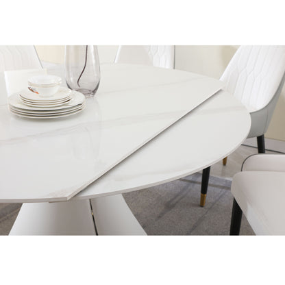 Fashion Modern Sintered Stone Dining Table With Multi Functional Retractable Design - White