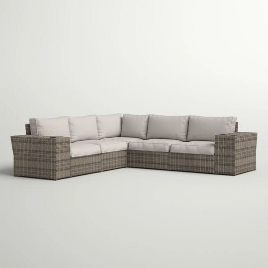 Wide Outdoor Wicker Patio Sectional With Cushions & Reversible Design - Gray