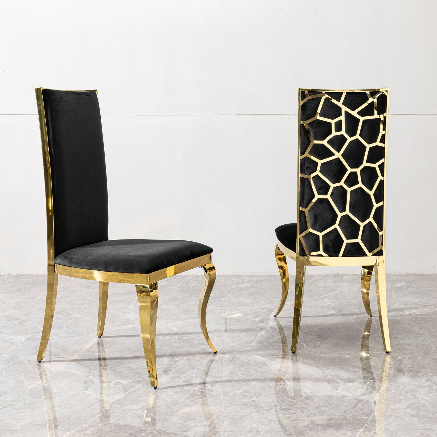 Dining Chair (Set of 2) With Unique Backrest Stainless Steel Legs - Gold