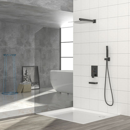 12" Ceiling Mount Square Shower System With Waterfall Tub Spout And Handheld Shower