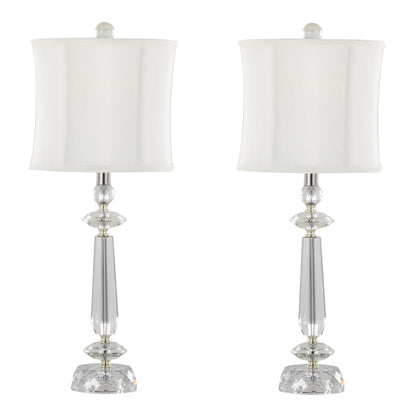 Karat - Contemporary Crystal Table Lamp (Set of 2) - Clear Crystal / Chrome / White Softback