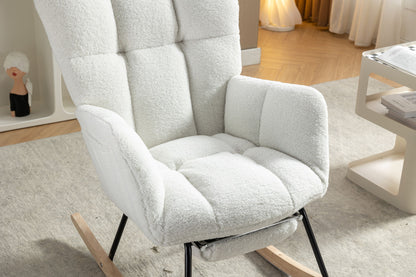 Teddy Fabric Rocking Chair With Adjustable Footrest - Ivory