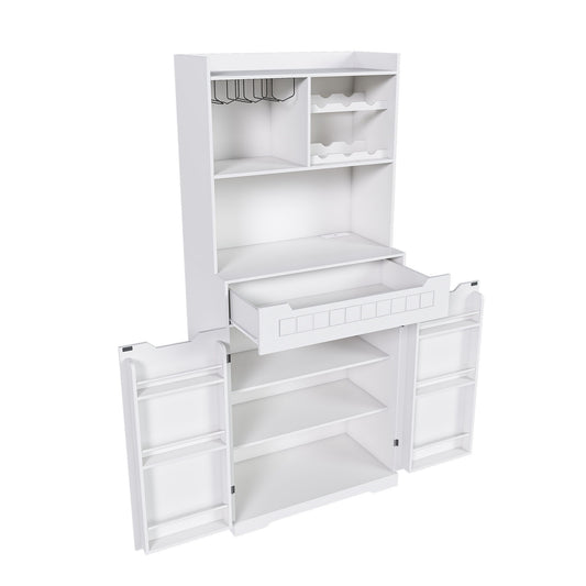 Modern Farmhouse Buffet Cabinet With Hutch Kitchen Storage Sideboard With Drawers & Barn Doors - White