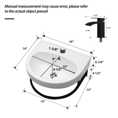 Wall Mounted Bathroom Sink With Towel Bar And Faucet - White / Black