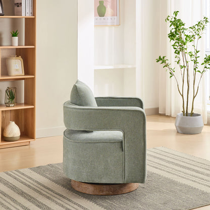 Swivel Accent Open Back Barrel Chair With Weathered Base