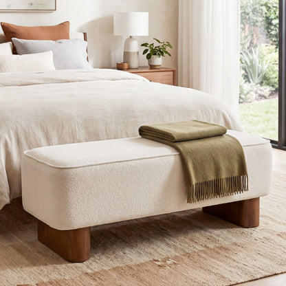 Upholstered Ottoman Bench With Thick Padded Design - Beige