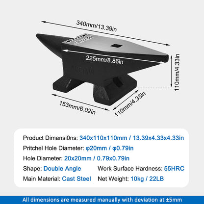 Heavy Duty Cast Steel Anvil, 22 Lbs Single Horn With Large Countertop, High Hardness For smithing