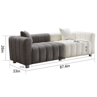 3 Seater Sofa With Metal Base Legs And 2 Pillows In +, 87.4" Premium Couch For Living Room - White / Gray