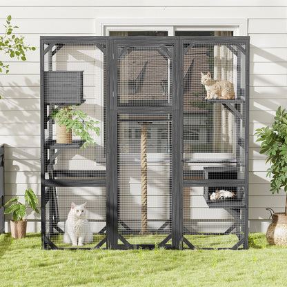Outdoor Cat House, Diy Cat Enclosure Catio With Double Enter Doors