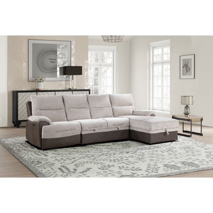 Kia - Sectional With Power And USB - Beige / Brown