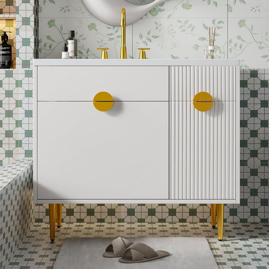 Bathroom Vanity With Sink, Storage Cabinet Soft Closing Door And Drop Down Compartment - White