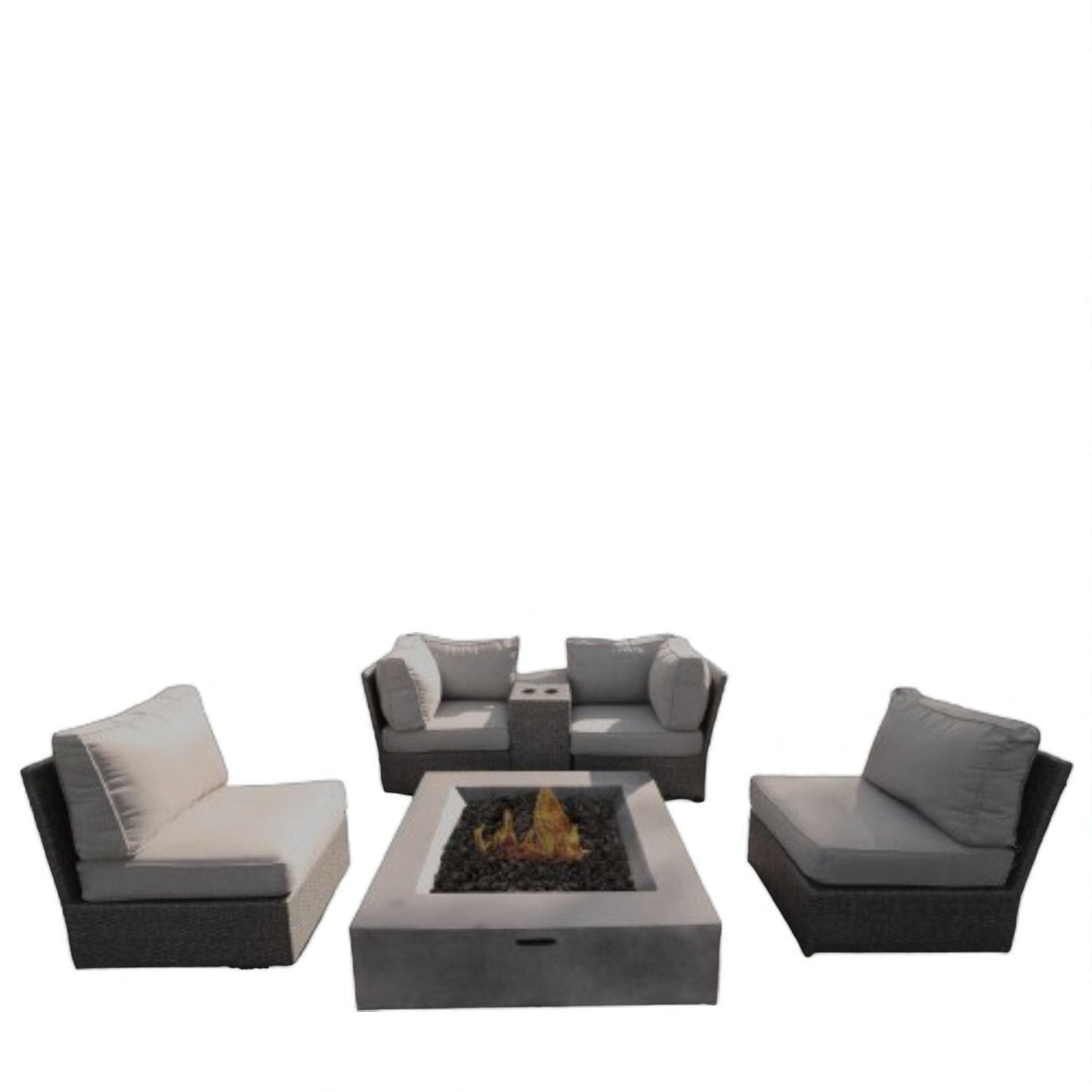 Contemporary Patio Seating Set With Fire Pit