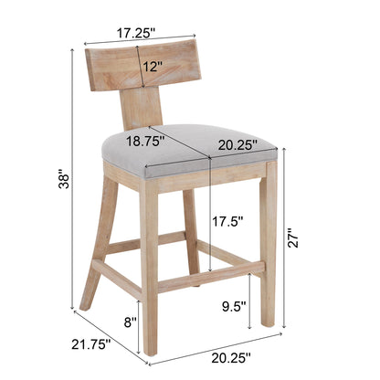 Upholstered Counter Height Bar Stools With Solid Rubber Wood Frame (Set of 2)