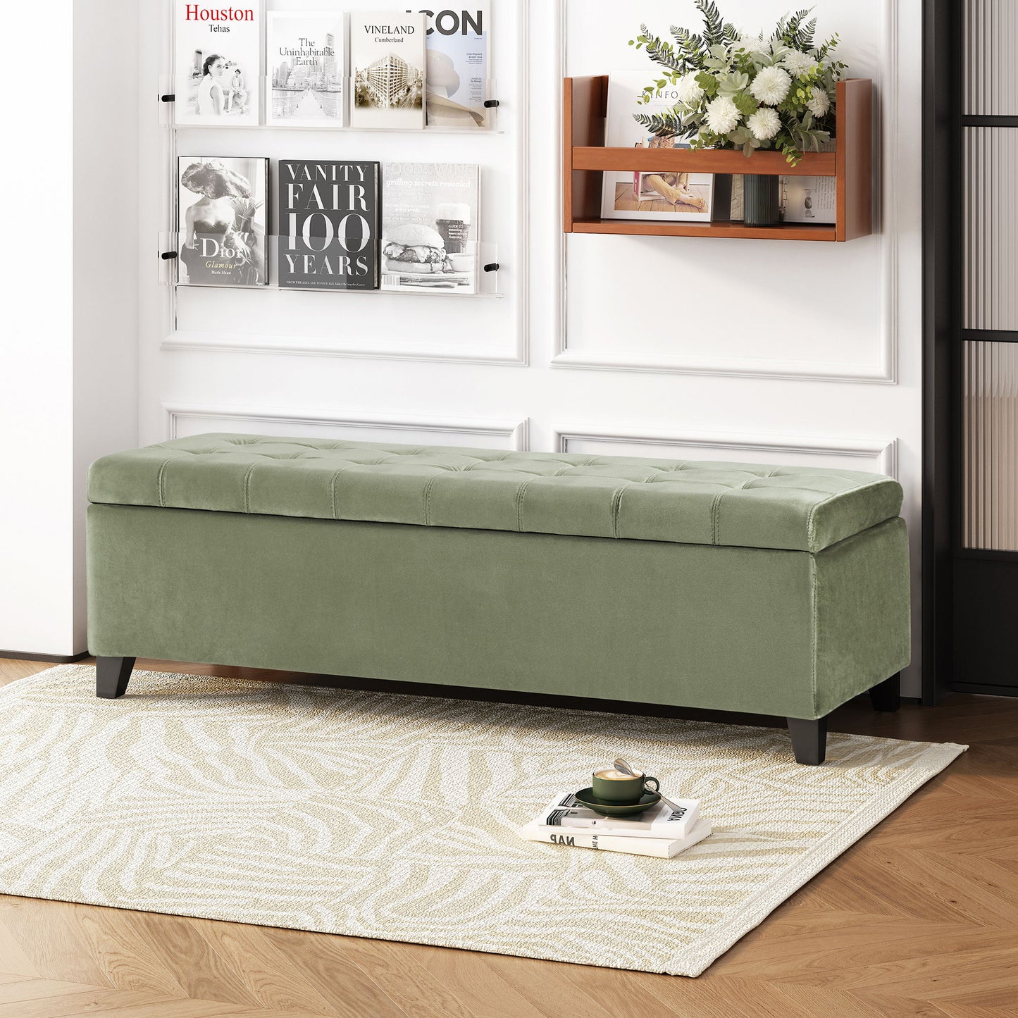 Wendover - Elegant Velvet Tufted Storage Bench With Lift-Up Top And Birch Wood Legs
