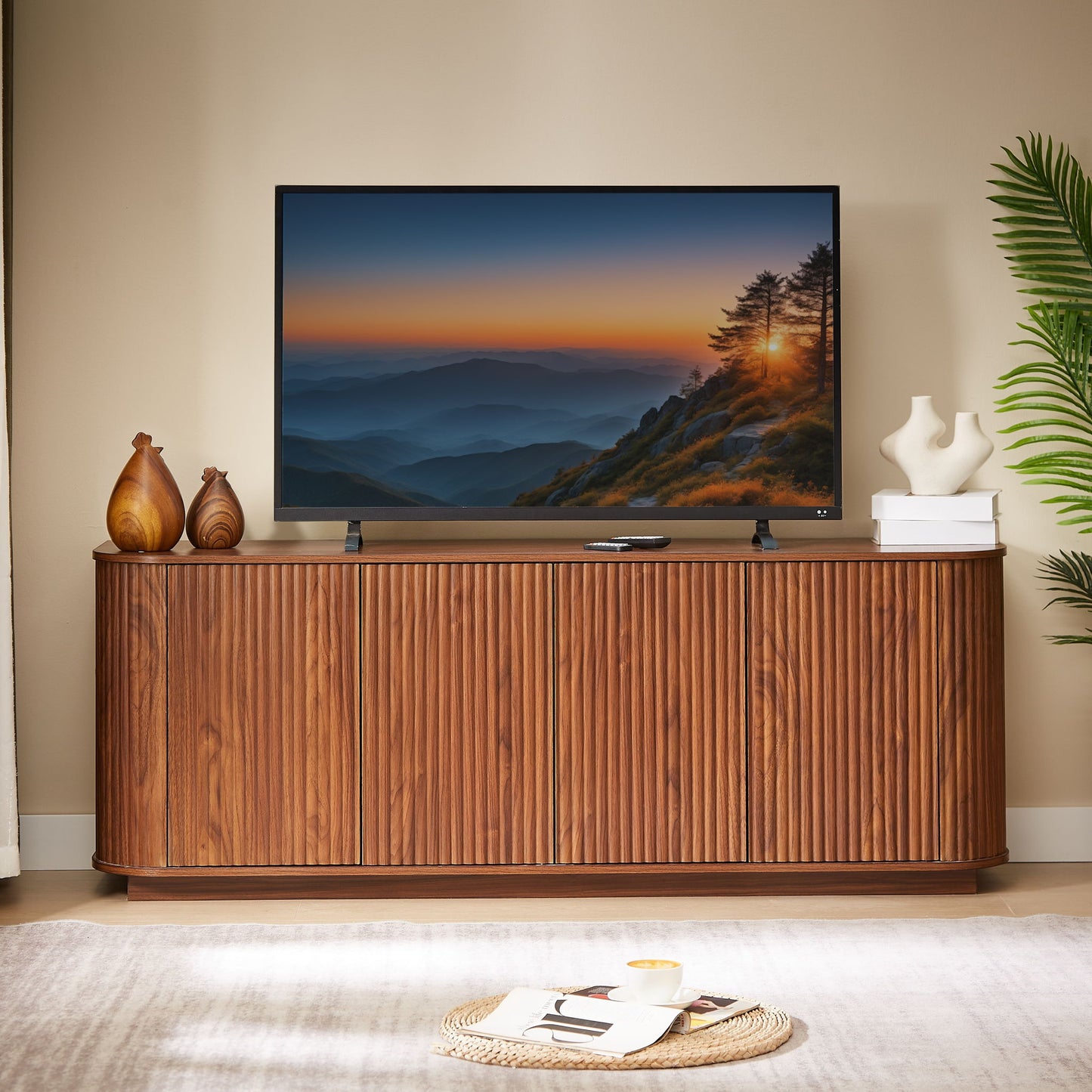 Contemporary Sideboard Storage Cabinet TV Stand With Wave Pattern